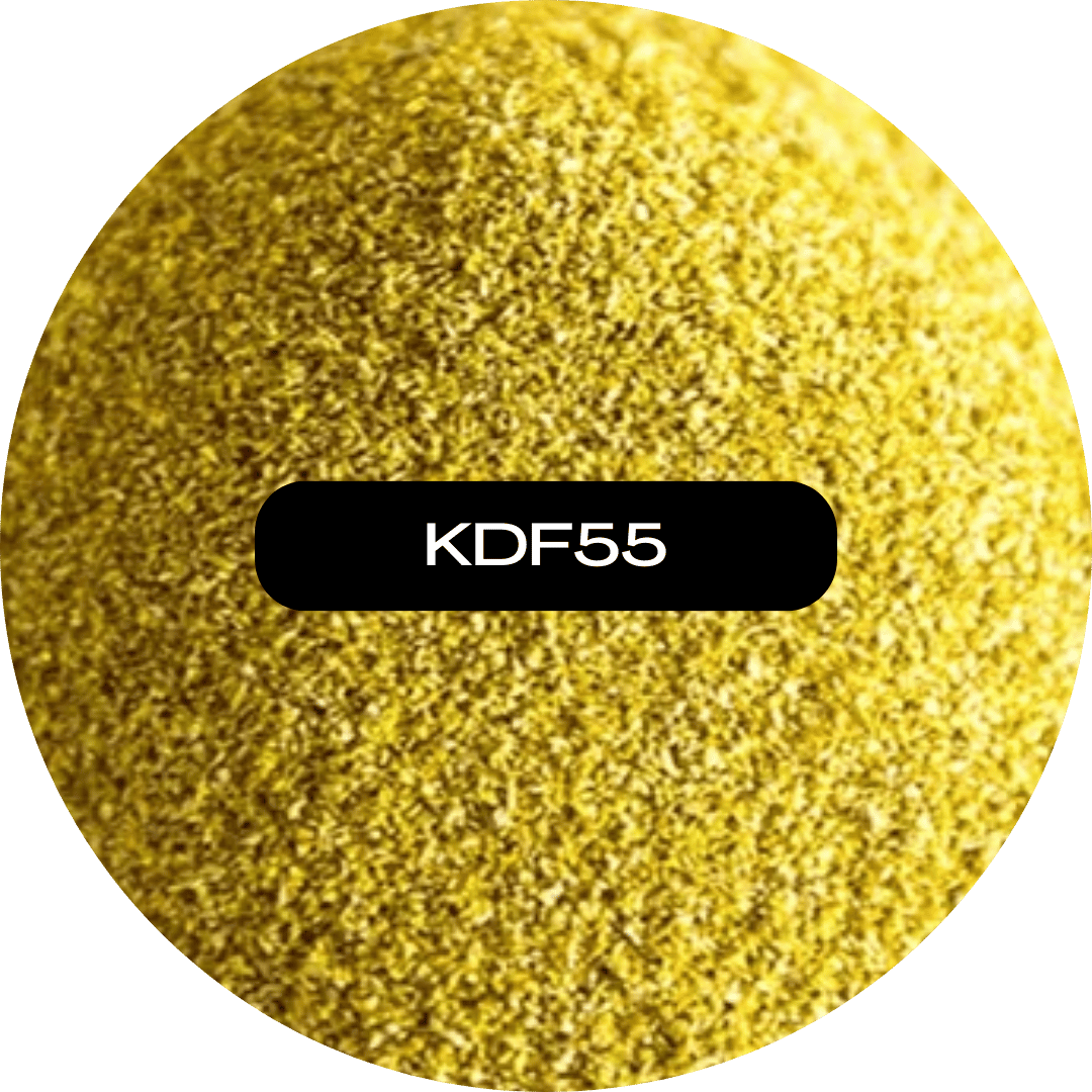 A close-up view of granular KDF55 material.